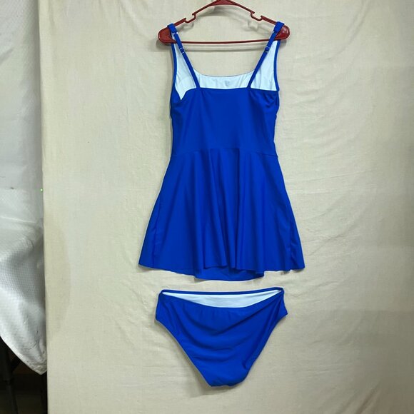 Cupshe Women's Large Chick Blue 2 Piece Tankini Swimdress Flattering Ruching - Picture 11 of 16